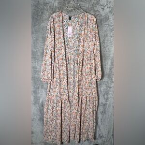 Floral Pink & Cream Long Sleeve Tiered Kids Dress